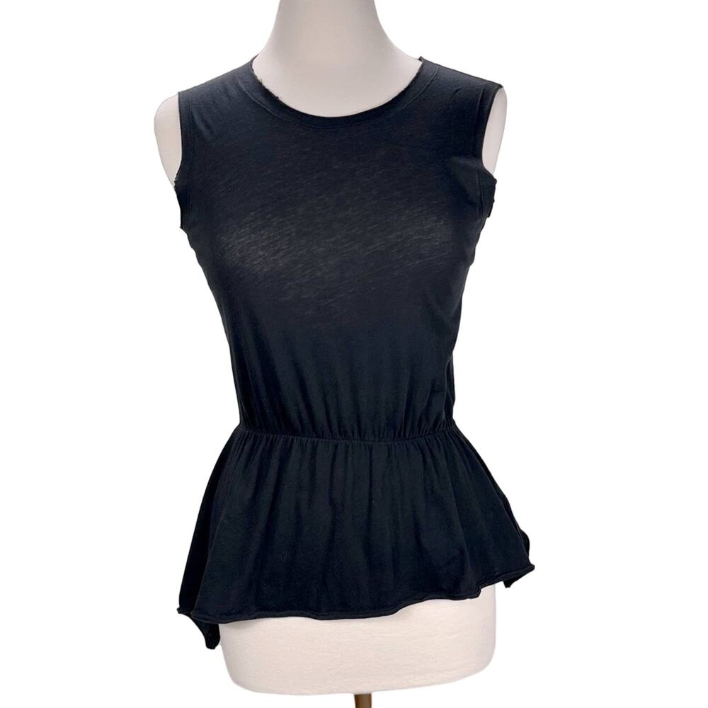 ALL SAINTS Black Sleeveless Asymmetric Peplum Raw Edge Tank Top Sz Small